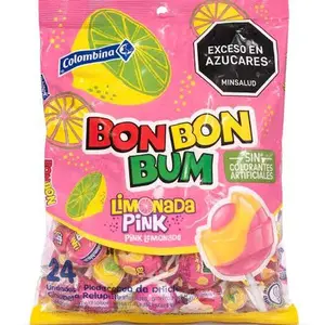 Colombina Bon Bon Bum Limonada Pink Candy 24 Units No Artificial Colors Sweet Snack