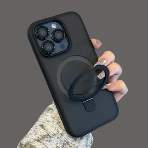 Luxury Magnetic Wireless Charging Compatible Stand Phone Case for iPhone 17 16 15 14 13 12 11 16 17 Pro Max 14 15 16 Plus for iPhone Air Transparent Matte Cover