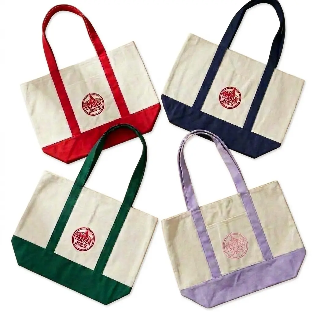 51cm long, 36cm wide, 1cm high Extra Large Women's Floral Tote Bag Extra Large Oversized Canvas Tote Bag, Heavy Duty Reusable Grocery Shopping Bag with Embroidered Logo, Multi Color Strap & Bottom Cotton Shoulder Bag for Work Travel Beach