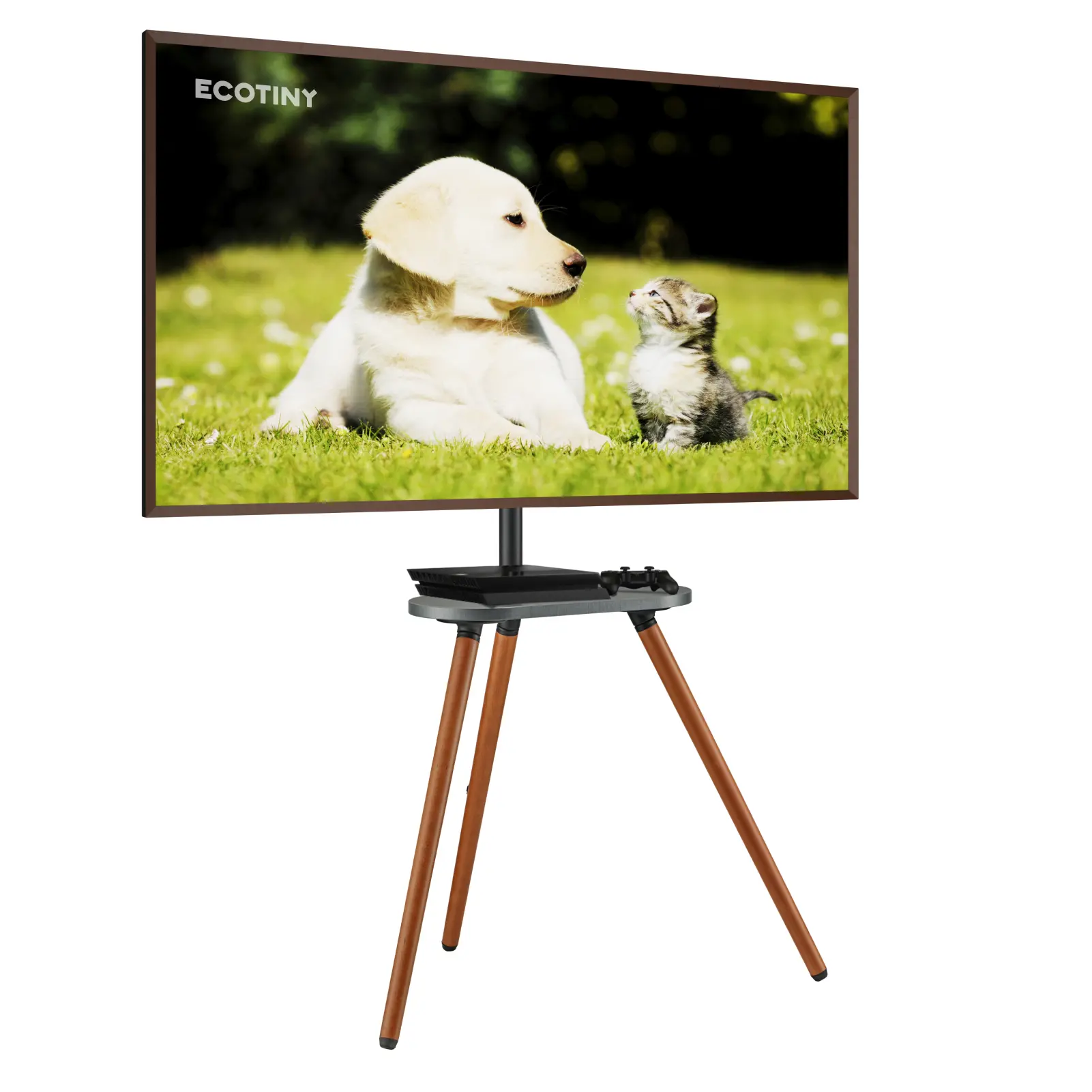 Ecotiny Tripod Easel TV Stand for 40 to 65 Inch LCD LED OLED Screen, Height Adjustable and Swievel TV Stand, Portable Corner TV Floor Stand with Wooden Tray, VESA 400x400mm