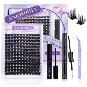 ANJOSIRMA DIY Lash Clusters Waterproof Long-Lasting Fluffy and Weightless look Individual Eyelash Extensions with Ultra-Thin Band Bond & Sea l& Remover Makeup For Girls Beginner Friendly