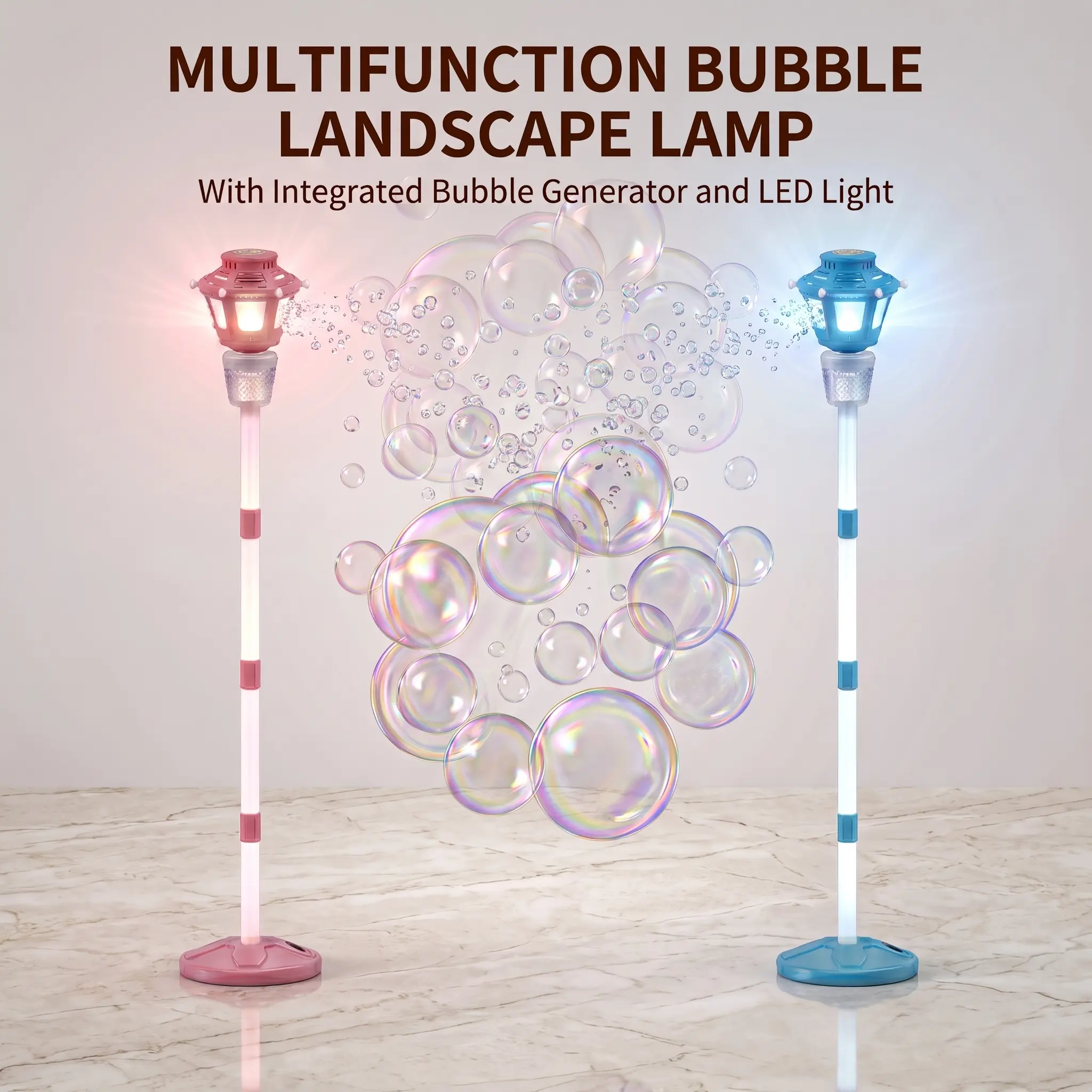 Multifunction Adjustable Bubble Maker - Portable Automatic Blower with Adjustable Tripod Stand, Light & Music, Night Light, Batteries for Weddings, Baby Shower, Outdoor Celebrations
