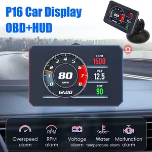P16 Car Head-Up Display with 360 Degree Rotating Suction Cup Stand, Obdii Smart Speedometer, Rpm, Water Temperature, Voltage, Engine Fault Alarm, Speed Alerts