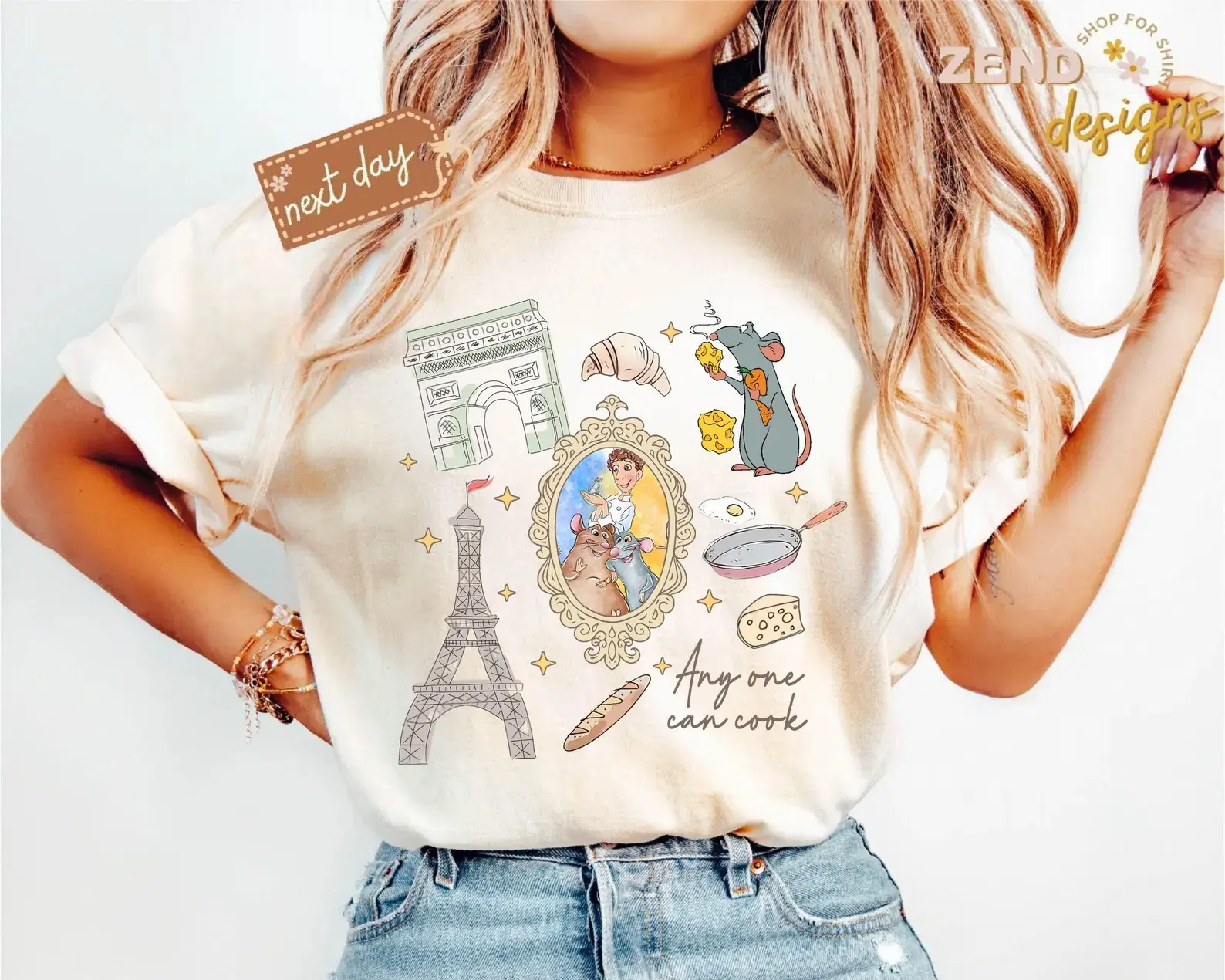 Retro Coquette Bow WDW Ratatouille Remy Tee, Anyone Can Cook Quote Tee, Paris France Gusteau's Design Shirt, Girly Vacation Tee