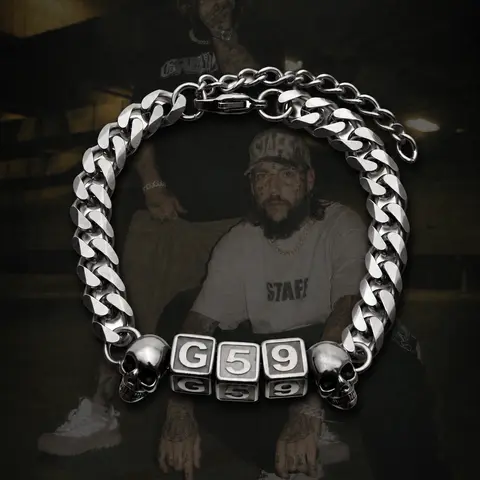 G-59 Stainless steel skull goth hip hop rapper bracelet