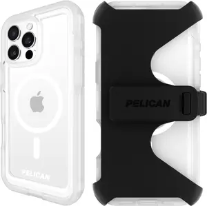 Pelican Voyager iPhone 16 Pro Max Case [Compatible with MagSafe] Rugged Phone Case w/ 18ft Military-Grade Drop Protection - Heavy Duty Phone Cover w/Belt Clip Holster for iPhone 16 Pro Max - Clear