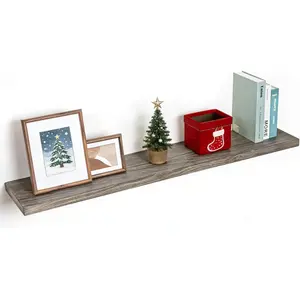 Memories Floating Shelves for Wall, 48"x9.3" Rustic Solid Elm Wood Shelves, Heavy-Duty Wall Mounted Shelves with Invisible Brackets for Living Room, Bedroom, Kitchen, Grey Finish
