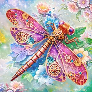 5D DIY Full Drill Round Diamond Painting - Diamond Art Kit with Flowers, Dragonfly, Gears Mosaic, Canvas - DIY Decorative Painting, Home Wall Decor, Perfect for Valentine's Day, Independence Day, Birthdays, and Anniversary Gifts.