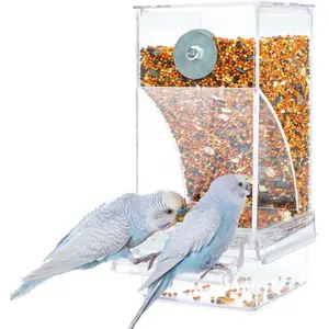 Bird Parrot Feeders, No Mess Automatic Cage Feeder Dispenser  Container, Auto Bird Seed Bowl for Small Medium Birds, Cockatiel Canary Cockatoos Parakeet Conure Lovebird,  Clear (Feeder)