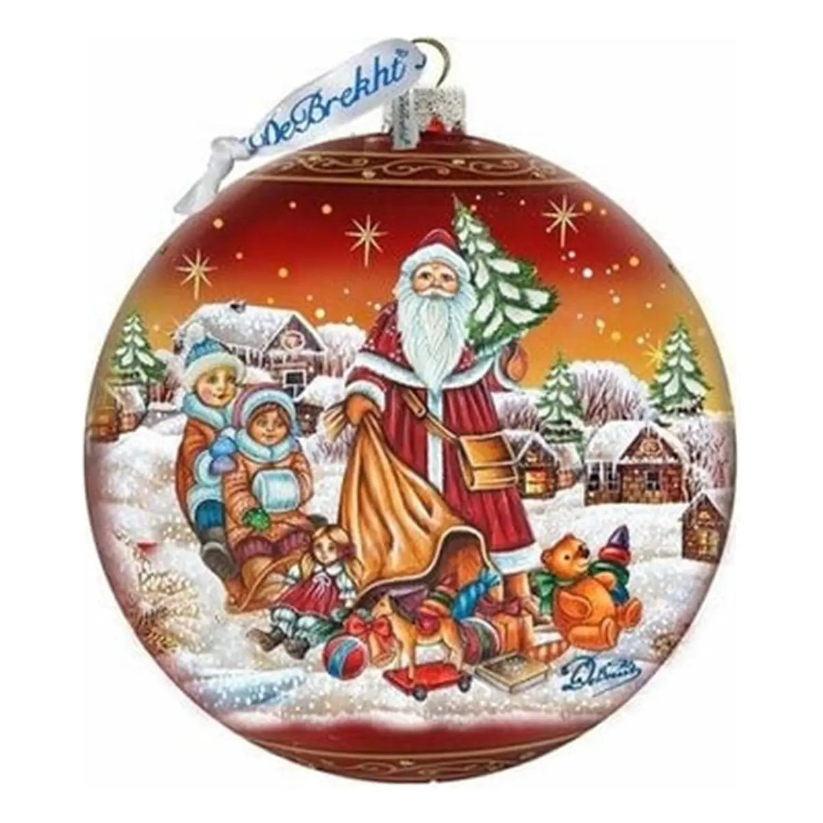G.DeBrekht 73874R 5.5 in. Handmade Round Traditional Satin-Painted Deep Iridescent Luminous Transparent Ball Ornament, Limited Edition Santa Gift Giver with Ribbon, Holiday Tree Decoration (Home & Festive Party Supplies)