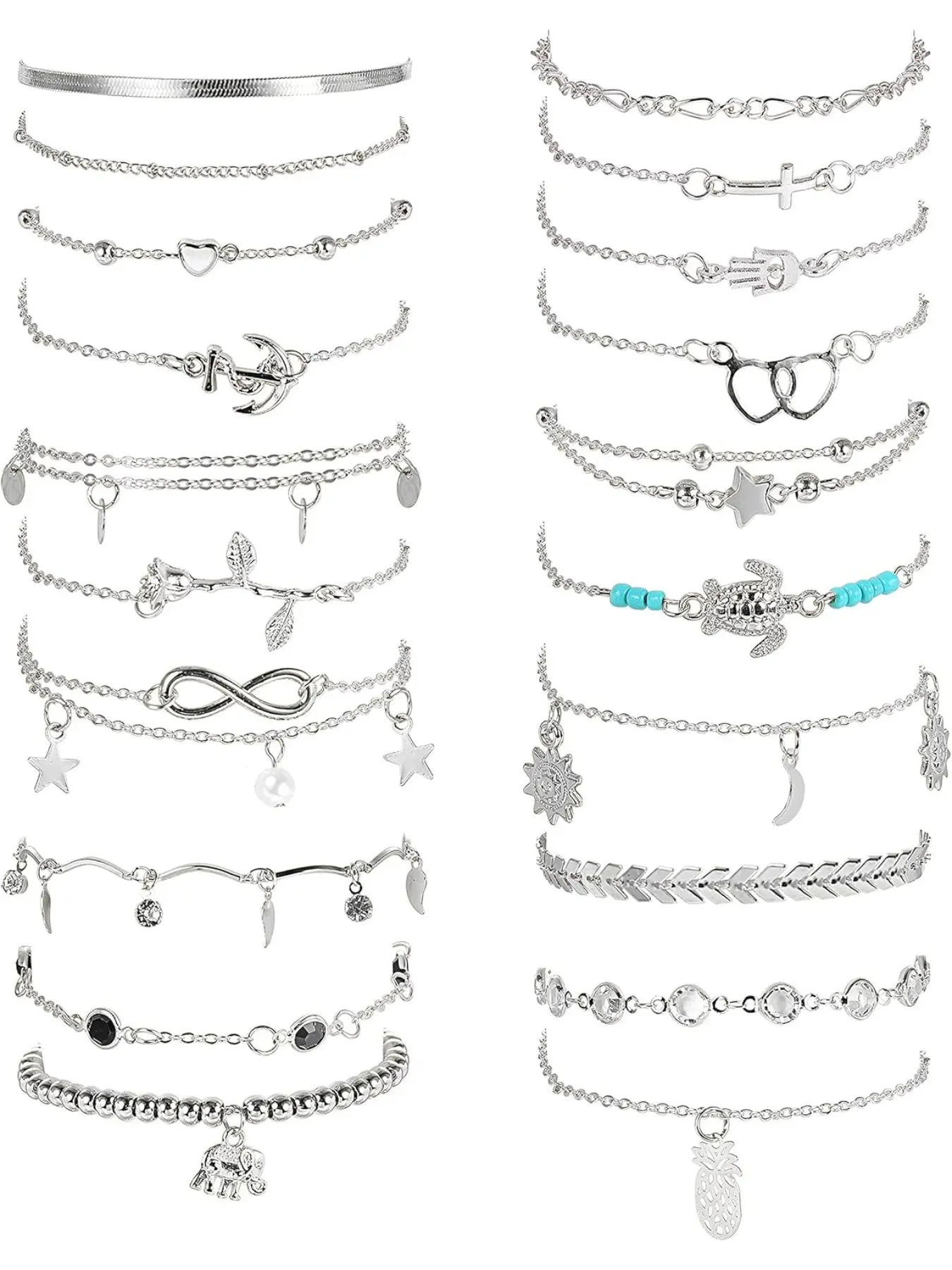 20pcs Ankle Bracelets for Women Adjustable Silver Anklets for Women Gold Womens Anklet Bracelets Beach Anklet Bracelet Jewelry Fashionable Jewelry Accessories Trendy Jewelry Anklet Set Trendy Jewellery Accessories