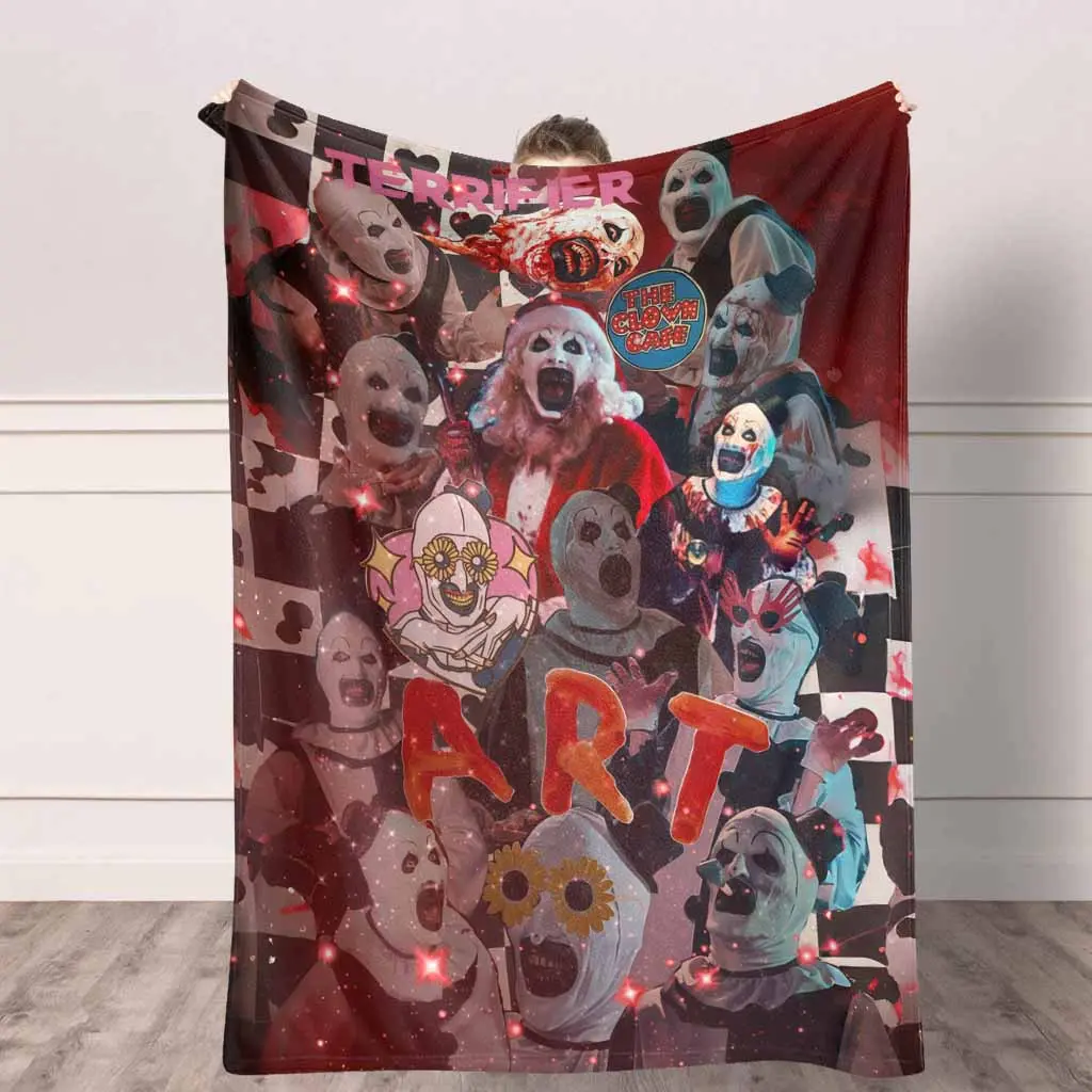 Terrifier Art The Clown Horror Movie Blanket - Built to Last Fiber-Dyed Anti-Fade Print Flannel, Soft, Warm, Lightweight, Breathable, Wrinkle Resistant, Multi-Size Gothic Aesthetic Blanket for Adults, Home/Couch Use, All Seasons