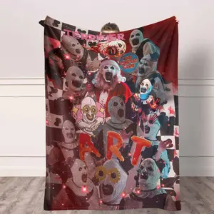 Terrifier Clown Flannel Blanket, Art The Clown Print, Soft and Warm, Lightweight, AntiFade, Perfect for Horror Movie Fanatics, Halloween Parties, Cosplay Events, Haunted Houses, Film Festivals, Sleepovers, or just Snuggling on the Couch for Movie Nights.