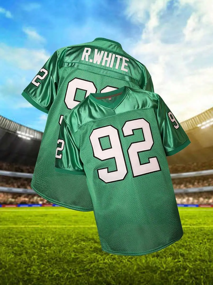 Men's #92 Green American Football Jersey - Short - Sleeve V - Neck Fit, Breathable And Comfortable Mesh Fabric, Letter And Number Embroidery, Suitable For Sports Training