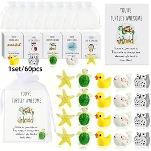 Employee Appreciation Gift Set, 60 Pieces Animal Figurines Inspirational Cards Bags, Fun Resin Duck Star Whale Turtle Owl Office Pocket Gifts, Encouragement Gift
