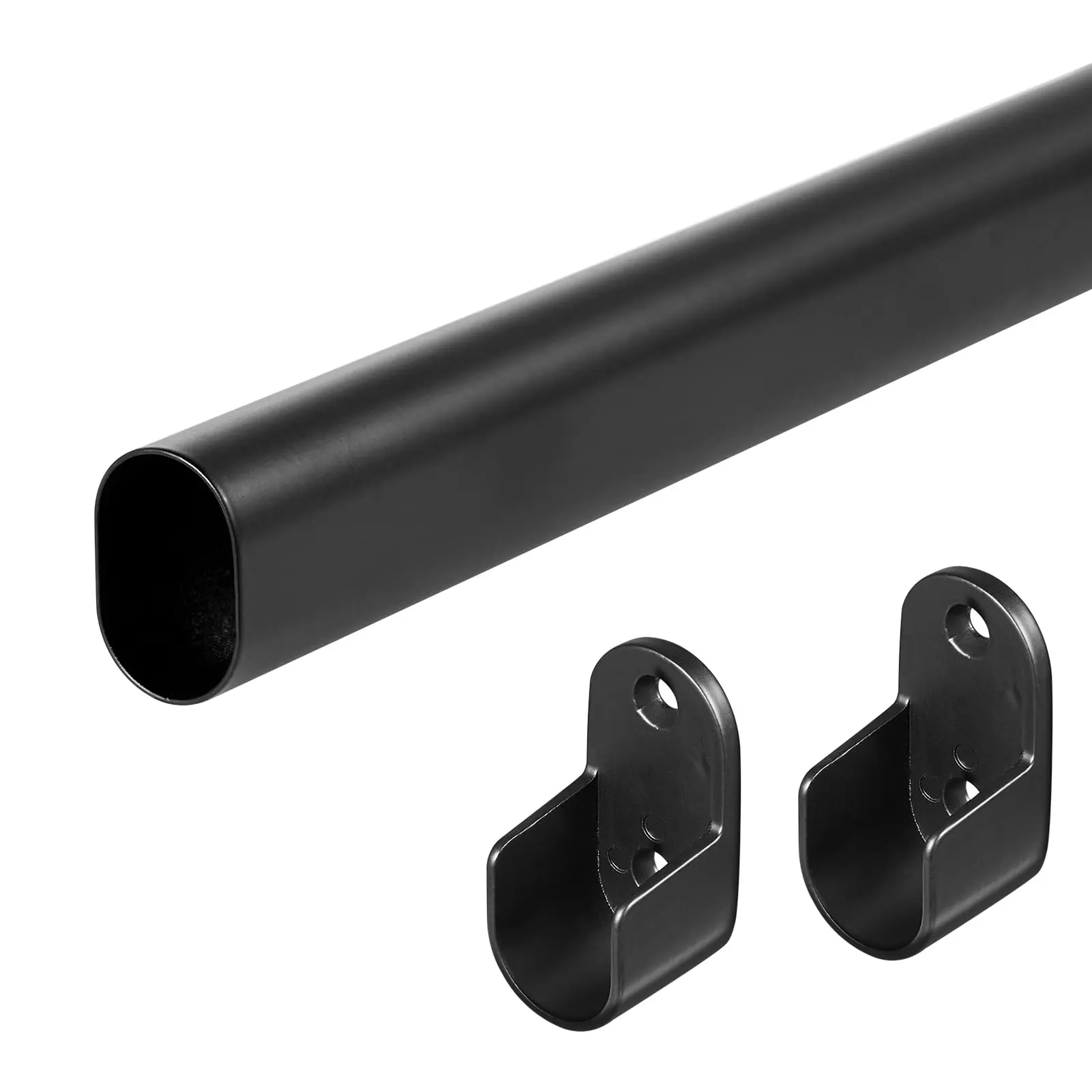 Closet rod, Oval Closet Rod for Hanging Clothes 18 to 63 Inch Adjustable Closet Rods 1 inch Diameter With End Supports White Poles Bar Closet Rod Expandable for Wardrobes Extendable Pole (Black)