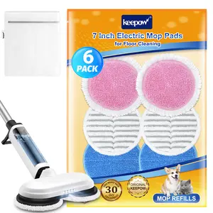 KEEPOW 7 Inch Electric Mop Pads, Spin Mop Pads, Round Replacement Mop Pad for Floor Cleaning (6 Pack)