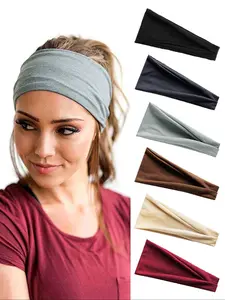 6pcs Solid Color Hair Band, Sweat Absorbing Elastic Hair Band for Men & Women, Sporty Headband for Running, Fitness, Workout Headband, Sweat Wicking Headband, Sports Headbands, Sweatband Headband