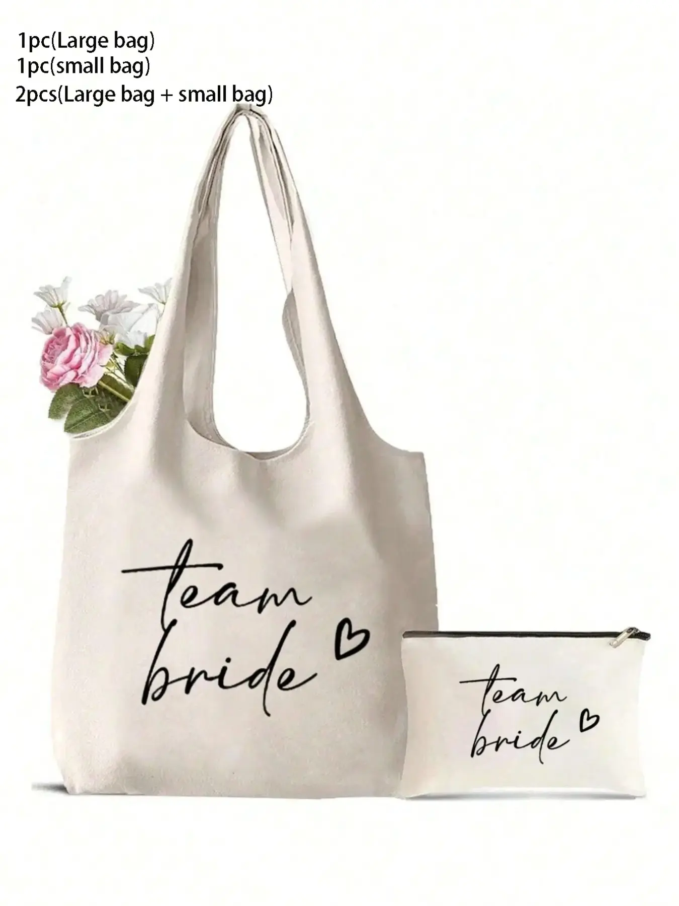 Wedding Gift Canvas Handbag & Makeup Storage Bag Set, Personalized Bride Print Zipper Closure Cosmetic Bag, Perfect for Wedding, Bridal Shower, Bachelorette Party, Makeup Bags