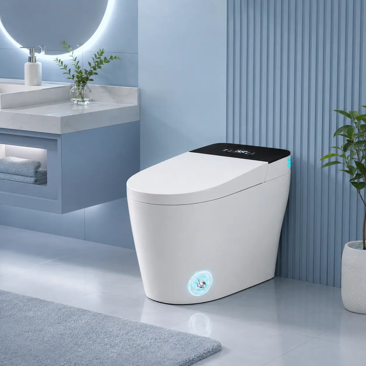 Smart Bidet Toilet with Auto Flush, Heated Seat, Warm Air Dryer, Ft-Sensor Lid Opening, Self-Cleaning Nozzle, 12-Inch Rough-In for Modern Home Bathrooms, Seat Cover, Antibacterial
