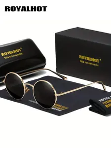 Simple Sunglasses for Everyday Use, Summer Round Frame Fashion Sunglasses, Fashionable Sunglasses, New Fashion Travel Accessories, Lightweight and Durable for Outdoor Sun Protection Glasses for Daily Use with Box, Party Prop