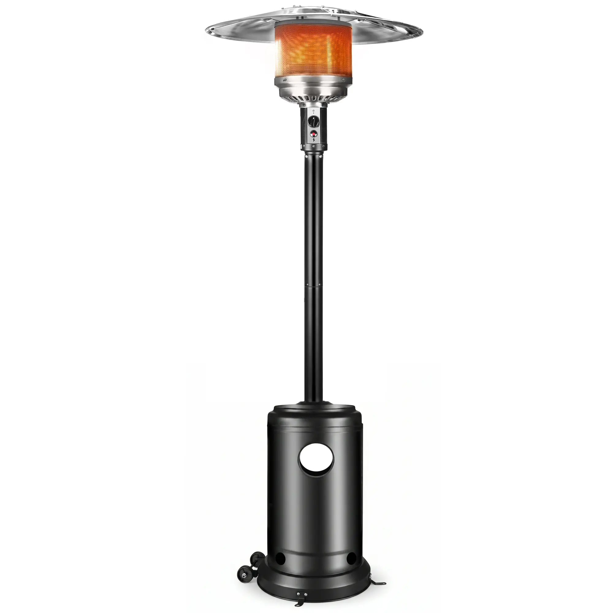 50,000 BTUs Heat Coverage Outdoor Propane Patio Heater with Wheels - Durable Powder-Coated Steel Gas Heater, Easy Ignition, Safety Shut-Off, Adjustable Temperature Knob, 10-ft Radius, Automatic Tilt Shut-Off Valve for Patio, Restaurant