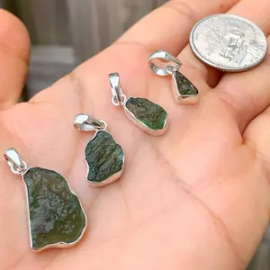 Authentic 1.18 - 2.58 grams Moldavite Meteorite Gemstone Sterling Silver Necklace