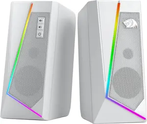 GS520 RGB Desktop Speakers, 2.0  PC Computer Stereo Speaker with 6 Colorful LED Modes, Enhanced Sound and Easy-Access Volume Control, USB  w/ 3.5mm , White