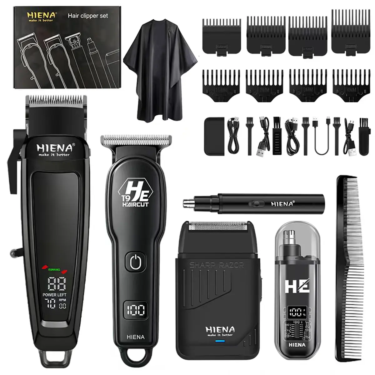 5 Pcs Hair Clippers Set, Professional Hair Clipper & Beard Trimmer Kit, Nose Hair Clipper, Cordless USB Rechargeable Grooming Kit, Barber Set Featuring, Hair Styling for Home, for Men Women