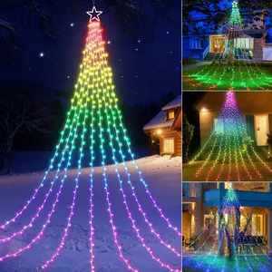 FLACCHI 16.4Ft Waterfall Tree Decoration RGB Star String Lights with Remote Control for Outdoor Yard Wall Housetop Window Holiday Decor Waterproof Dynamic Lighting