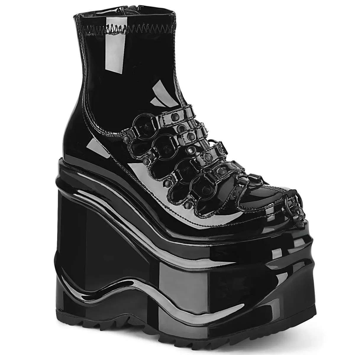 Demonia Wave-110 Black Patent Ankle Boots