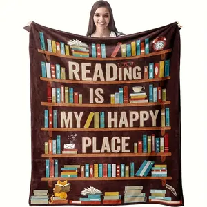 Book Shelf Print Blanket, Reading Flannel Blanket, Bookshelf Soft Warm Throw Blanket Nap Blanket for Couch Sofa Office Bed Camping Travelling, Gift for Book Lover Bookworm Men Women Adults Teen Boys Girls