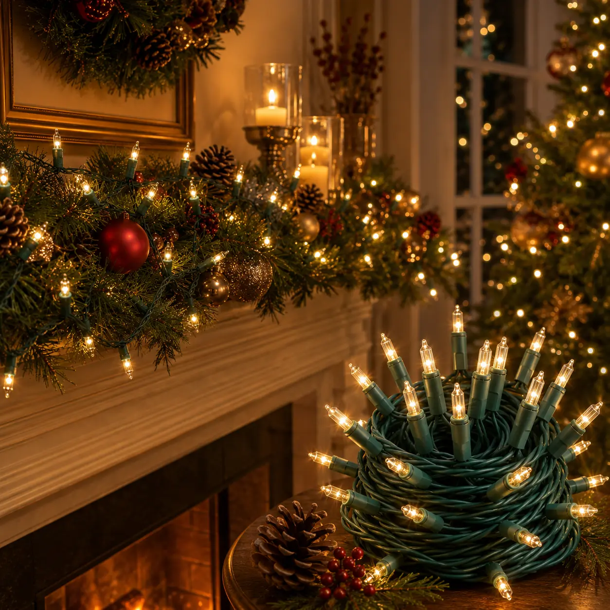 Christmas String Lights Warm White, Mini Clear Bulb Lights with Green Wire, Holiday Fairy Lights for Christmas Tree, Garland, Fireplace Mantel, Window, Indoor Outdoor Xmas Party Decoration