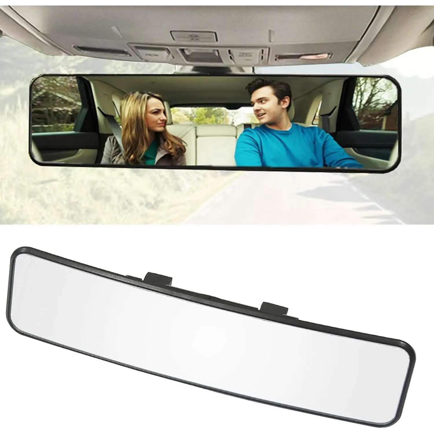 Kitbest Rear View Mirror, Universal 11.4 Inch Interior Clip On Panoramic Rearview Mirror, Wide Angle Rear View Mirror, Convex Car Mirror to Reduce Blind Spot Effectively for Car SUV Trucks – Clear
