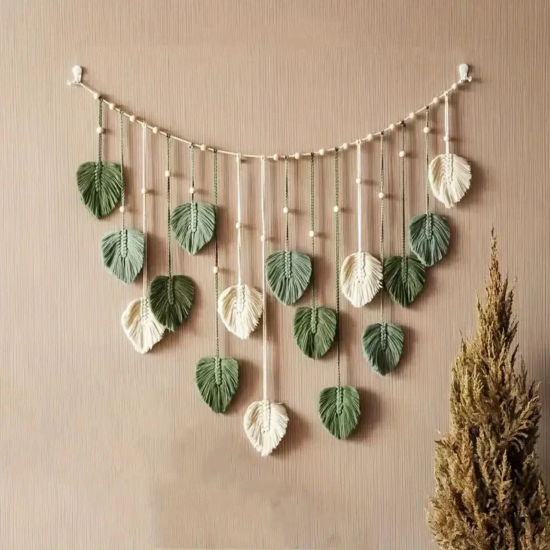 Boho Style Leaf Design Wall Hanging Tapestry, Feather Wall Art, Aesthetic Wall Decor, Decorative Wall Decor, Wall Decor for Home Living Room Bedroom, Interior Wall Decor, Boho Decoration, Hanging Decorations, Hanging Decor