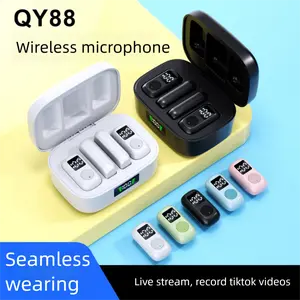 QY88 lavalier microphone, dual output, digital display, new model for mobile live streaming, noise-canceling reverb microphone