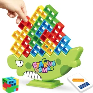 Dinosaur Tower Balance Game Set, 16/32/48/64 Pieces, Fun Family Party Game, Creative Stacking Toy, Educational Board Game, Parent-Child Interaction