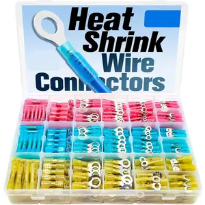 250Pcs Heat Shrink Wire Connectors Electrical Kit - Marine Automotive Crimp Terminals Assortment, Waterproof Ring Fork Spade Electrical Butt Connector