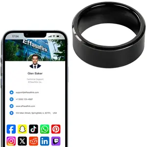 Wide Face NFC Ring – Black – Digital Business Card – No Monthly Fee link tap card nfc chip