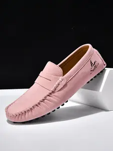 Simple Solid Color Loafers, Elegant Plain Loafers, Men's and Women's Penny Hand-stitched Suede Loafers, Slip-on Moccasins, Flat Boat Shoes, Versatile and Slimming, Suitable for Commuting, Driving, Parties, Business Casual Work, Footwear