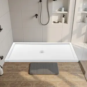 fathersdaygift  VEVOR Shower Pan, 60 Lx 32 W Single Threshold Shower Base, Rectangle Acrylic PVC Showering Base in White, Slip-Resistant Showering Pan Bases with Drain Cover for Bathroom, Center Drain Location