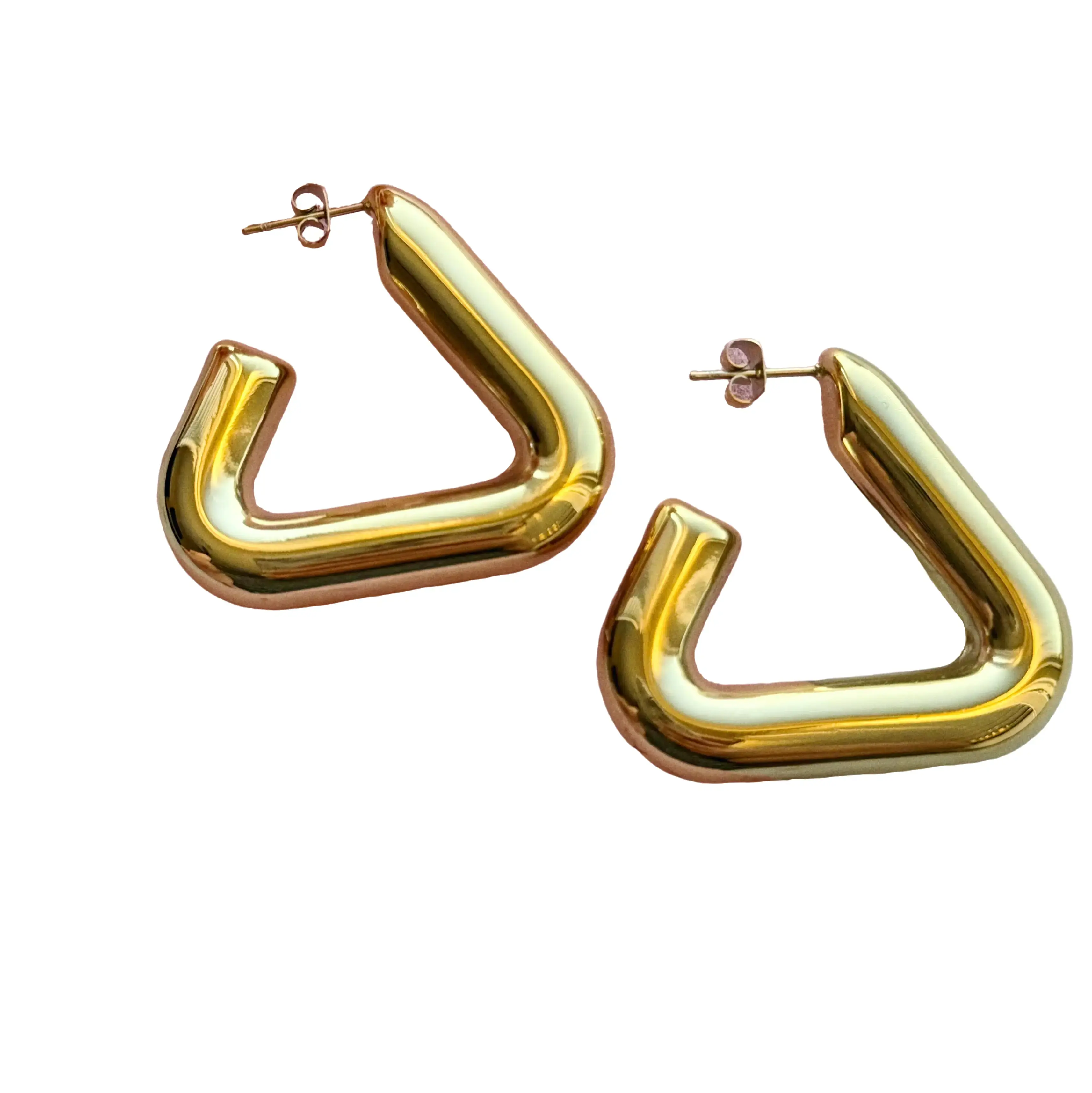 Elegant Gold Plated Hoop Earrings, Geometric Triangle Stainless Steel Jewelry for Women, Lightweight with Pushback Closure