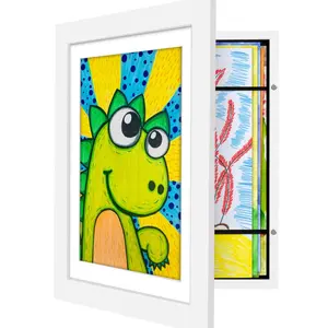 [2-Pack] Kids Art Frames - 8.5x11 Front Opening Kids Artwork Frames Changeable, Magnetic Door Holds 100 Art Pieces, White Artwork Frames for Kids Art for Wall, 3D Picture, Crafts, Hanging Art, Portfolio
