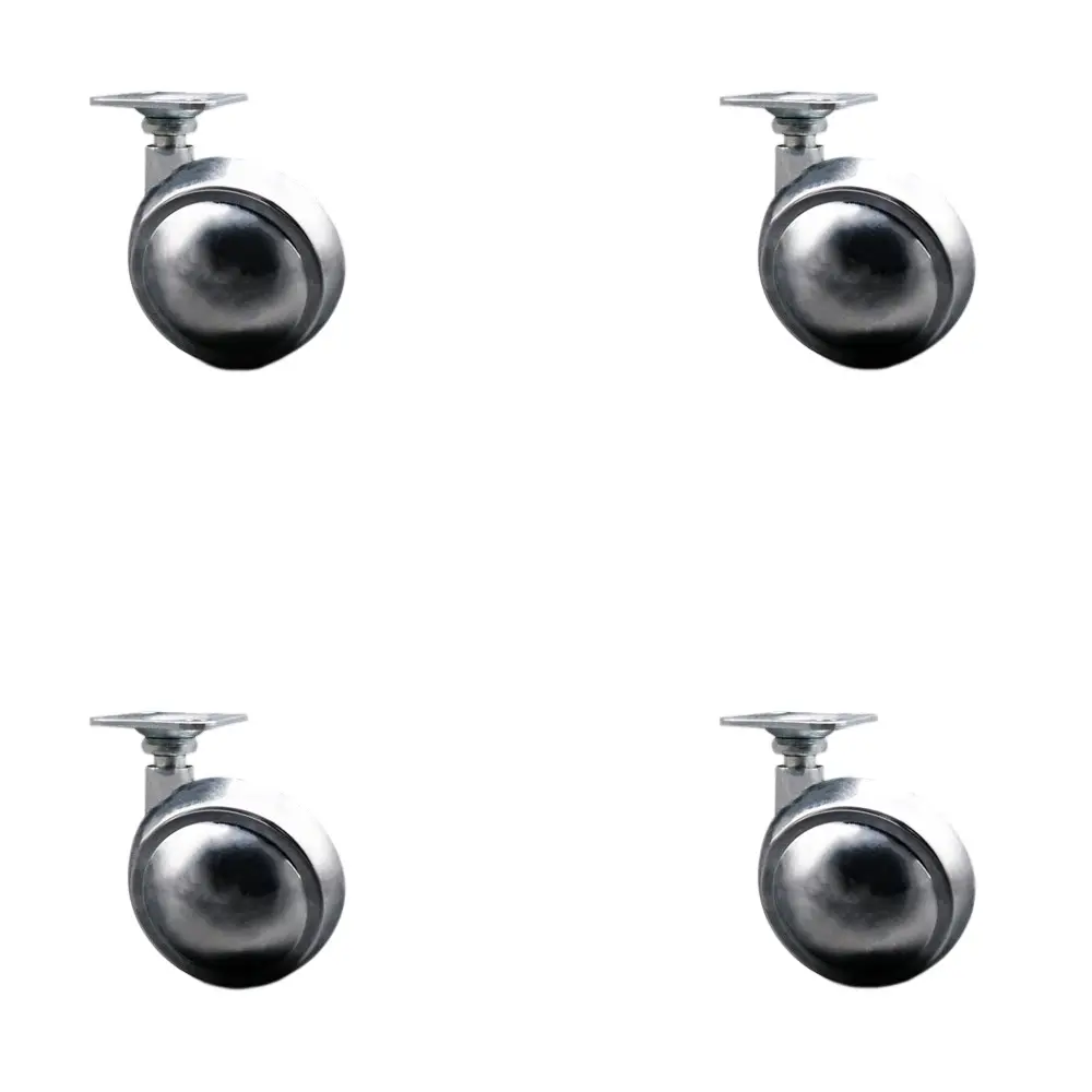 Service Caster 212 MAIN SCC-TP01S25-DCS-BC-4 Decorative Swivel Ball-Shaped Castors, 2.5 in. Wheel, 100 lbs per Caster, 1.5 in. x 1.5 in. Top Plate Stem Mount, Bright Chrome, Set of 4 for Furniture & Office Chair Wheels