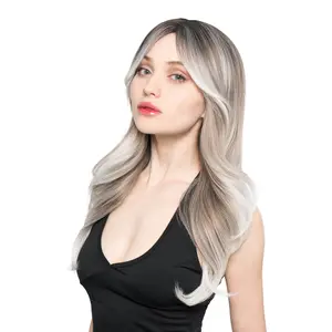 21-Inch Platinum Balayage (Salt & Pepper Scorched Espresso Roots) Layered Butterfly Cut Synthetic Wig | 【Heat Resistant】【Cap Included】 | FSGA