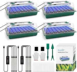 BlumWay Seed Starter Tray with Grow Light,4 Pack 160 Cells Seedling Tray with Humidity Dome/Indoor Grow Kit for Deep-Rooted Seedlings,Adjustable/Timed Light Plant Starter Set