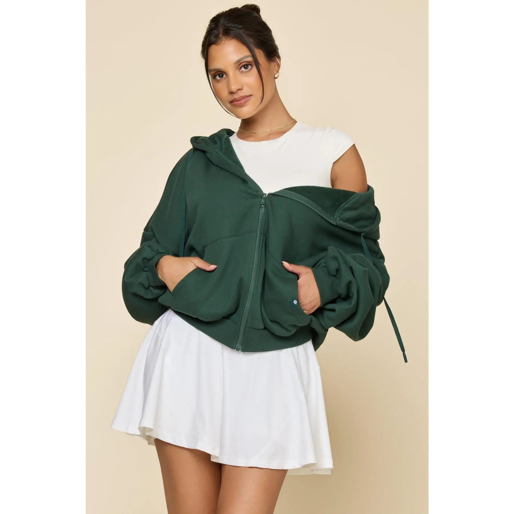 POPFLEX Women's Cloud Inspired Full-Zipper Hooded Top - Soft Fabric Game Time Green Hoodie, Casual-Cozy Look for Everyday Wear
