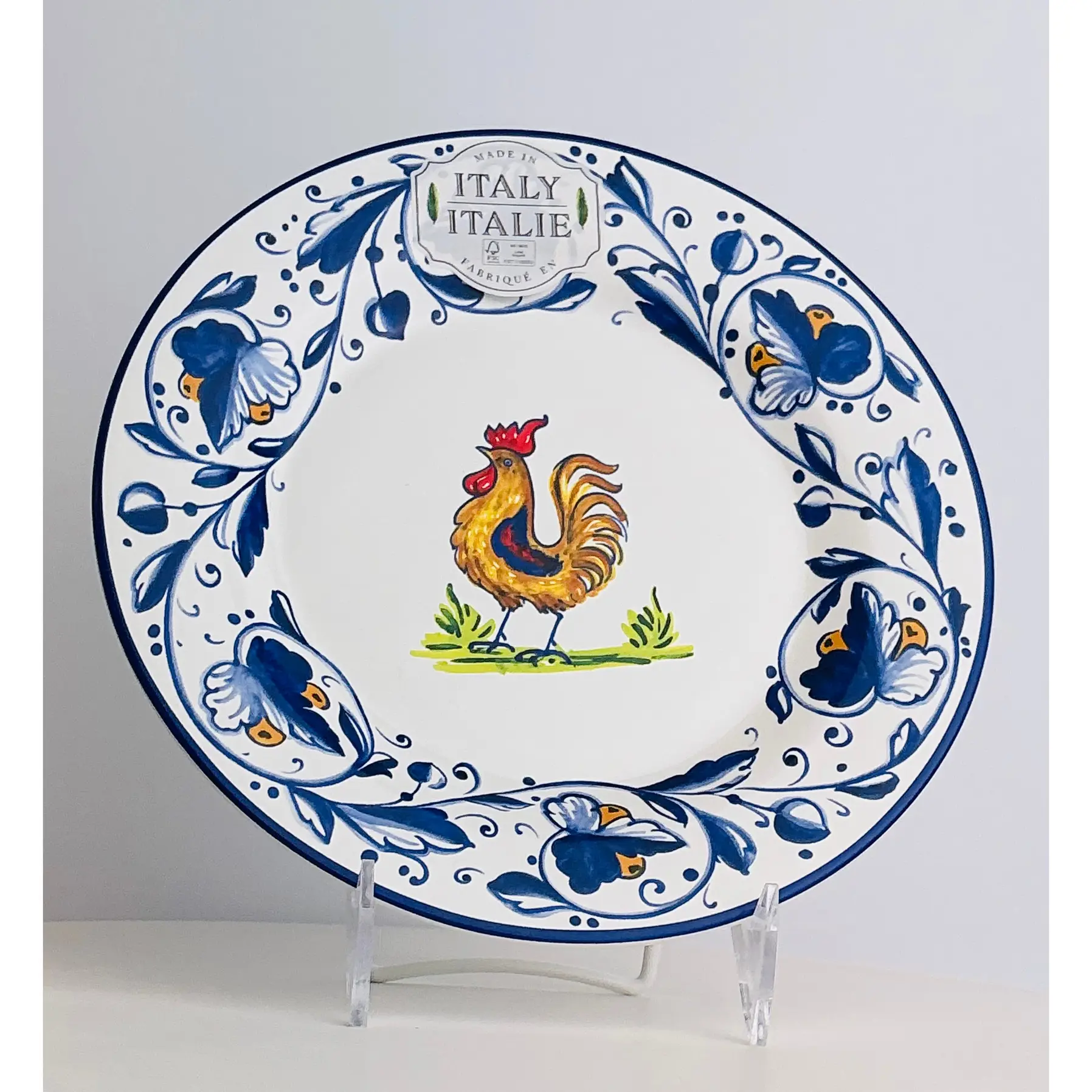 Nova Deruta Italian Rooster Salad Plate – 9" Hand Painted Ceramic, Made in Italy