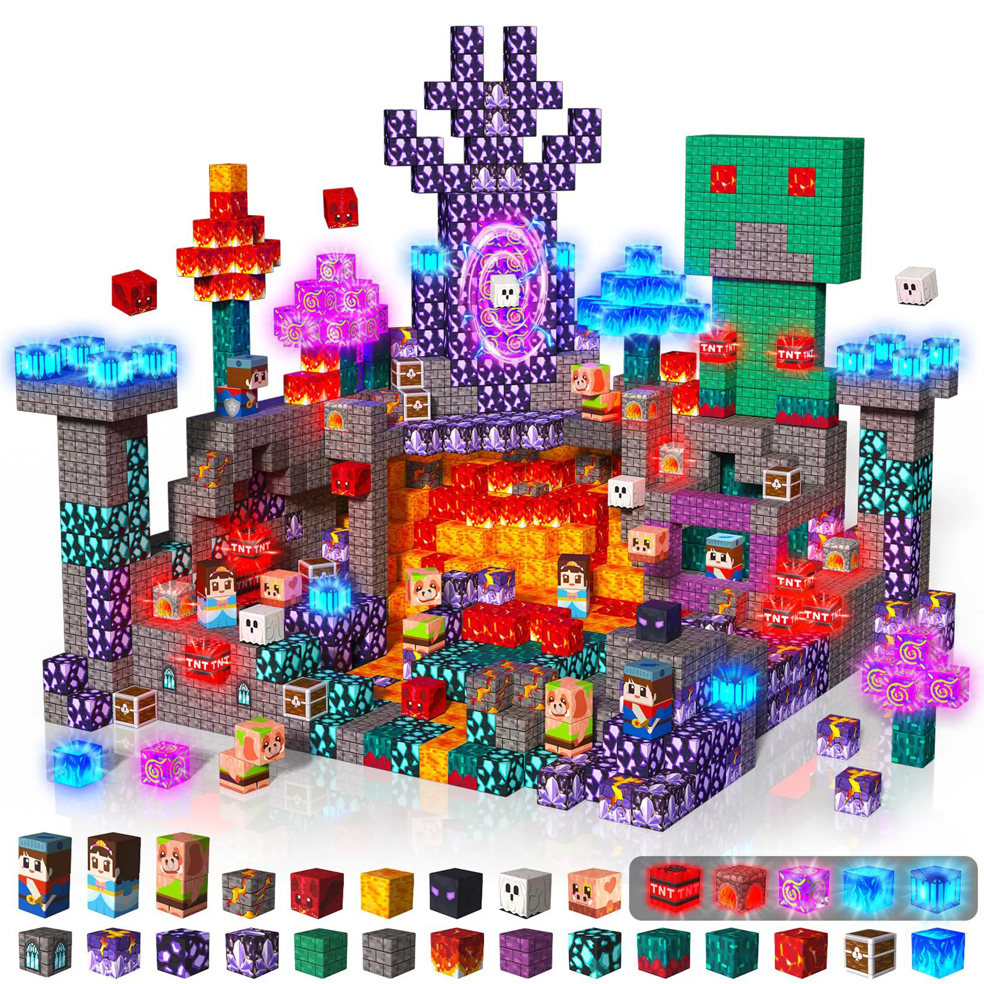 150PCS Light-Up Magnetic Building Tiles, Halloween STEM Building Block Kit, Educational Creative Toy Set, Construction Toys for Kids Ages 3-10, Kidstoys, Creative Building Blocks,summerwins