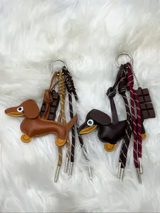 Leather Dachshund Dog Bag Charm Keychain, Creative Key Ring Holder, Handmade Braided Rope Car Key Fob, Phone & Bag Accessory Gift, Stylish Keychain, Keychain For Bags, Keychain Accessories